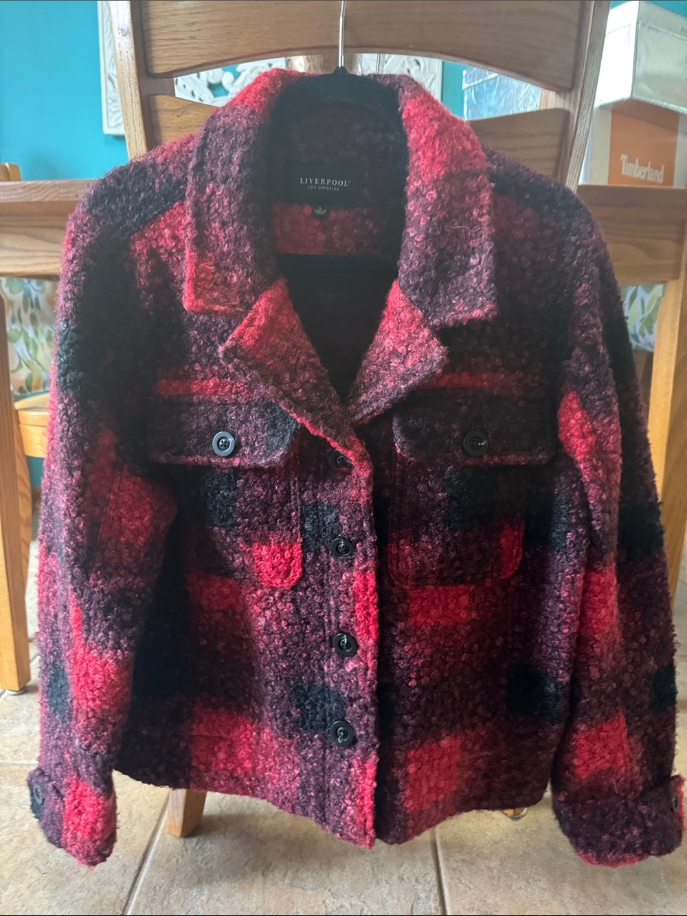Liverpool Red and Black Plaid Teddy Jacket